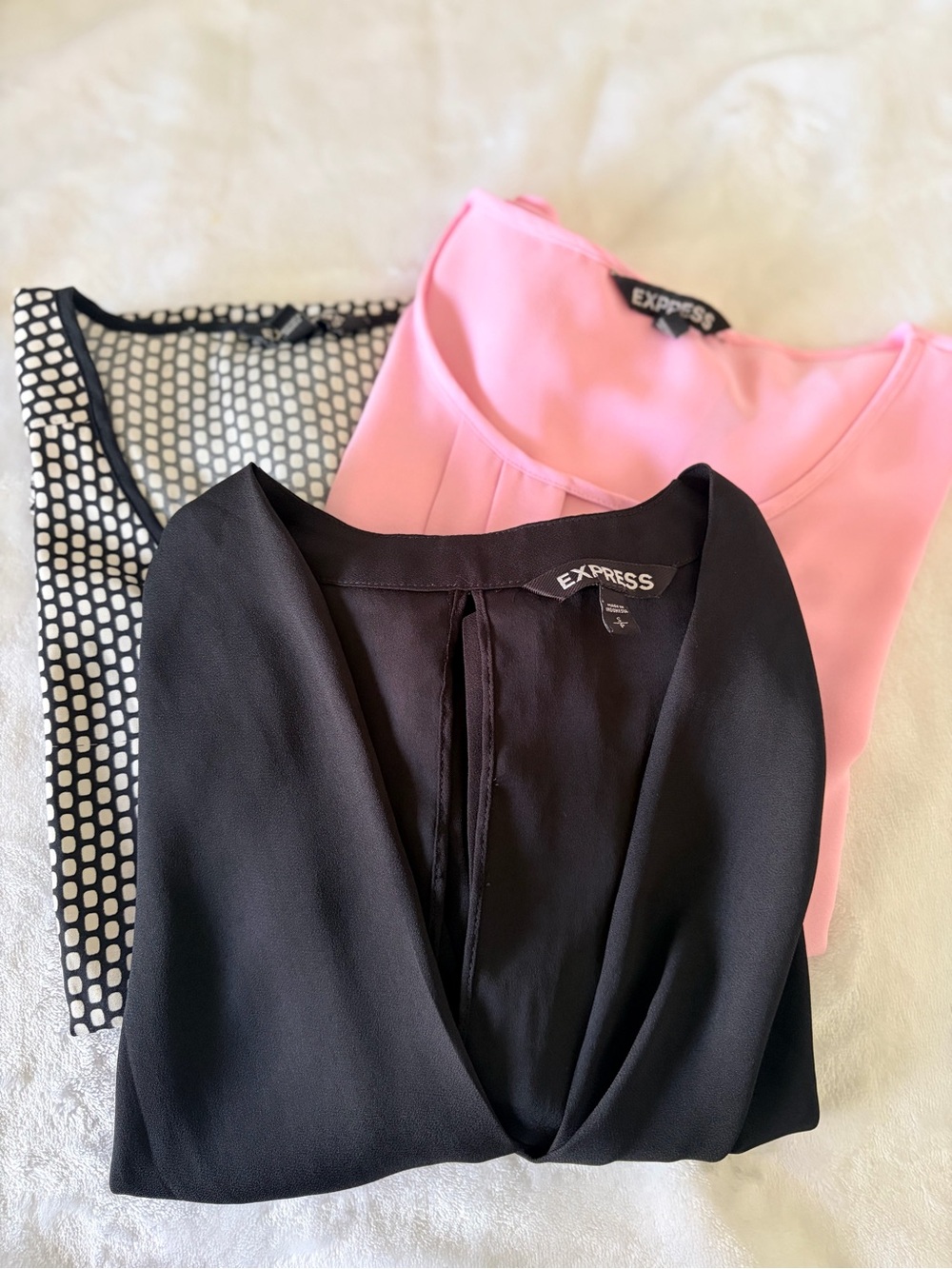 Express Women's Black, Pink and Dotted Blouse Bundle , Size S and XS
